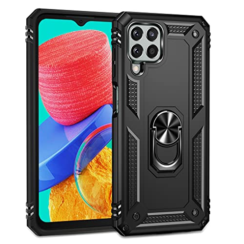 MAOGE Hülle für Samsung Galaxy M33 5G, Militär Strapazierfähig Robust Handyhülle Outdoor Stoßfest Silikon TPU + PC Handy Case Schutzhülle mit 360 Grad Ring Ständer - Schwarz von MAOGE