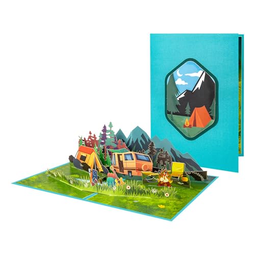 MARCBUSE Zarte 3D-Papier-Grußkarte mit Camping-Motiv für einzigartige Geburtstagssituationen und Heimdekorationen von MARCBUSE