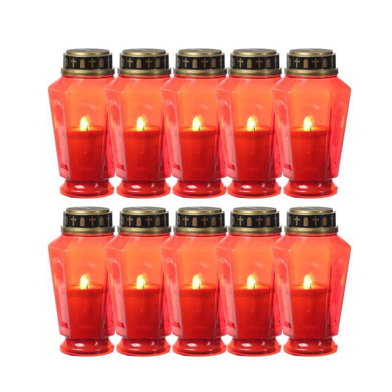 LED Grablicht - Grabkerze - orange flackernd - Timer- H: 15,5cm - für Außen - rot - 10er Set von MARELIDA
