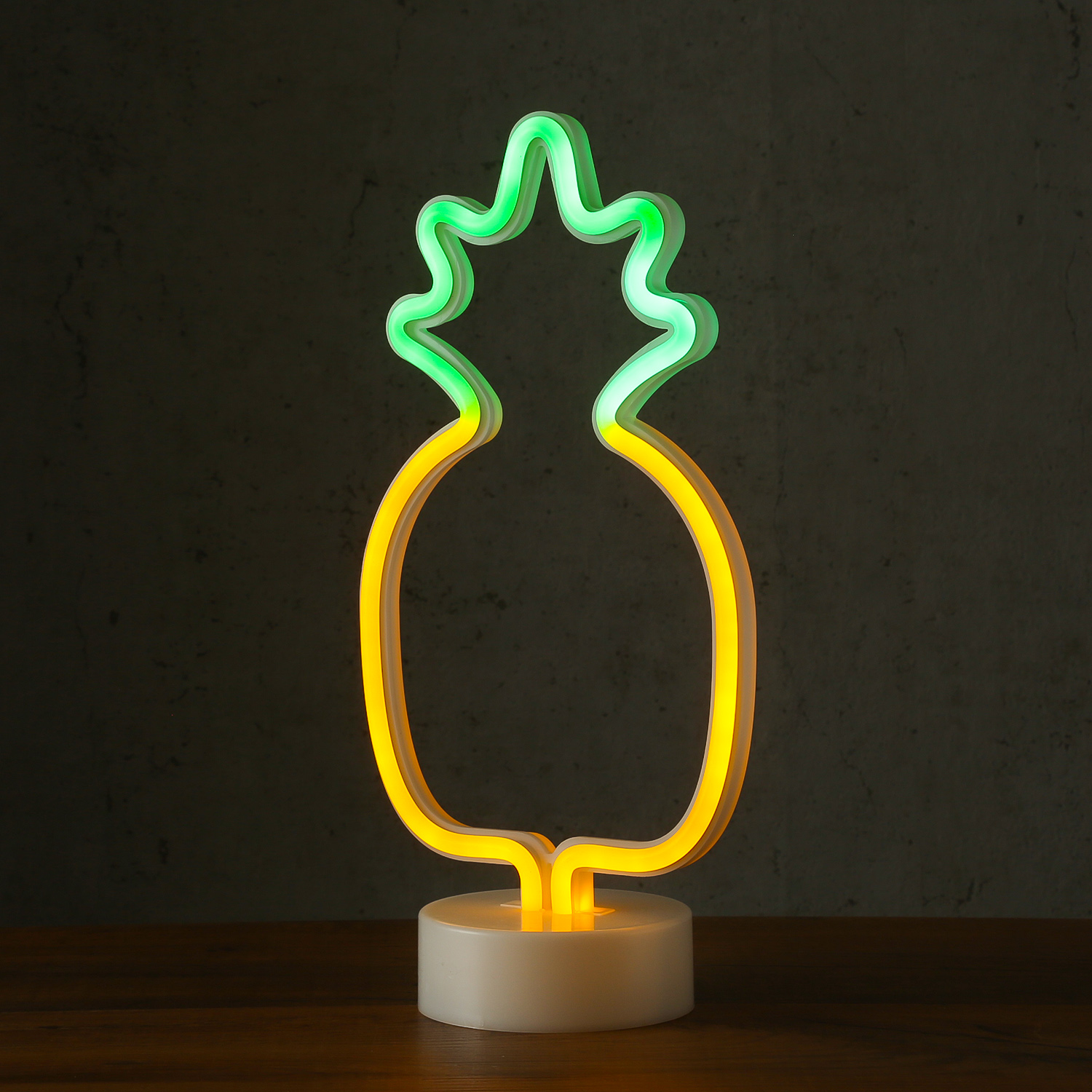 LED Neonlampe ANANAS - Silhouette Dekoleuchte - Batteriebetrieb - H: 32,5cm - stehend - gelb, grün von MARELIDA