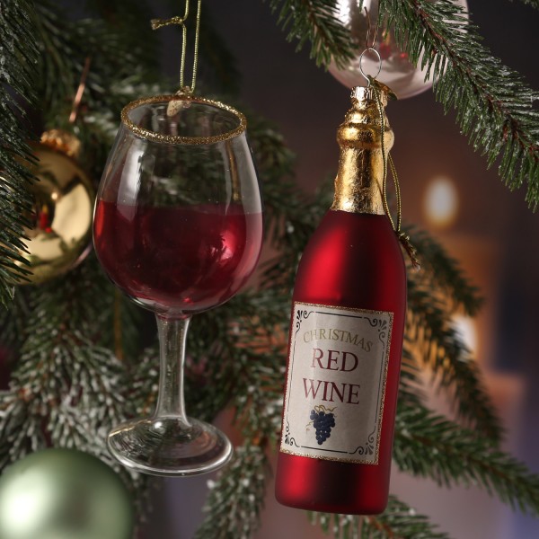 Weihnachtsbaumschmuck ROTWEIN - Weinflasche u. Weinglas - inkl. Auf... von MARELIDA