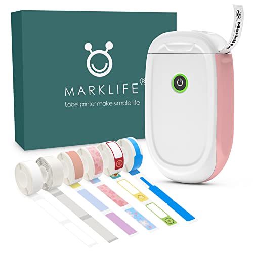 MARKLIFE P11 Etikettendrucker Handgerät,Tragbarer Thermo-Aufkleberdrucker mit Band,Mini Selbstklebend Etikettiergerät für Zuhause Büro Lagerung (Pink, P11+6 Rollen Etiketten) von MARKLIFE