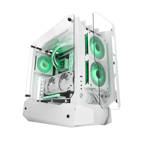 MARSGAMING MC-Edge, Gaming-ATX-Gehäuse, Open-Air-Design, Triple Gehärtetes Glas, Mid-Tower-PC-Gehäuse, Unterstützung Wasserkühlung 240mm, Internes Kabelmanagement-System, USB-C und USB 3.0, Weiß von MARSGAMING