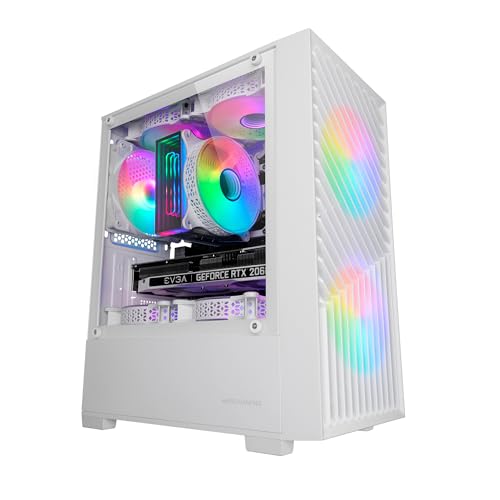 MARSGAMING MC-Vortex, MicroATX Gaming-Gehäuse, Geometrisches Mesh-Frontpanel, Seitenscheibe aus gehärtetem Glas, 3X 120mm FRGB Rainbow Lüfter, Kompaktes PC-Gehäuse mit Doppelkammere-Design, Weiß von MARSGAMING