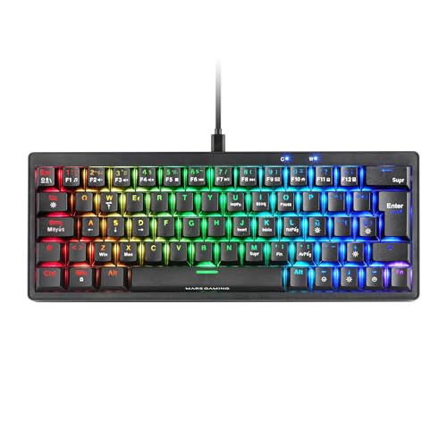 MARSGAMING MKMINIPRO Mechanische Tastatur, Ultra-kompakt 60%, Mechanische Hot-Swap Switch, RGB Chroma-Beleuchtung, Anti-Ghosting Tastatur, Multi-Plattform, Switch Stumm, Französisch, Schwarz von MARSGAMING