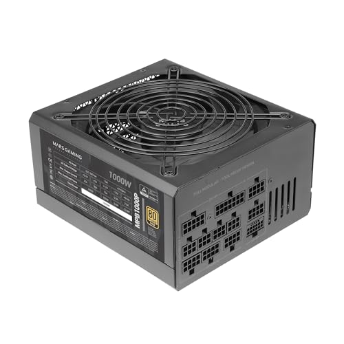 MARSGAMING MPB1000P, Modulares ATX 3.0 Netzteil 1000W, 10 Jahre Garantie, 80Plus Gold, 140mm AI-RPM Lüfter, Japanische Kondensatoren, PCIe 5.0 und APFC Unterstützung, DC-DC + SMD Technologie, Schwarz von MARSGAMING