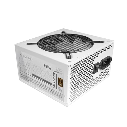 MARSGAMING MPB750, PC-Netzteil 750W ATX, 6 Jahre Garantie, 80Plus Bronze 230V EU, 90% Wirkungsgrad, 120mm FDB Lüfter mit AI-RPM Technologie und Anti-Vibrationssystem, Weiß von MARSGAMING