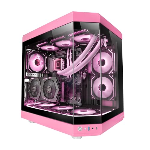 Mars Gaming MC-3T, Custom ATX-Gaming-Gehäuse, Triple Window Durchgehend Gehärtetes Glas, Volle Flüssigkeitskühlung, Dual Side Kamera, 3X Vertikale PCI Slots, USB-C und USB 3.0, Rosa von Mars Gaming