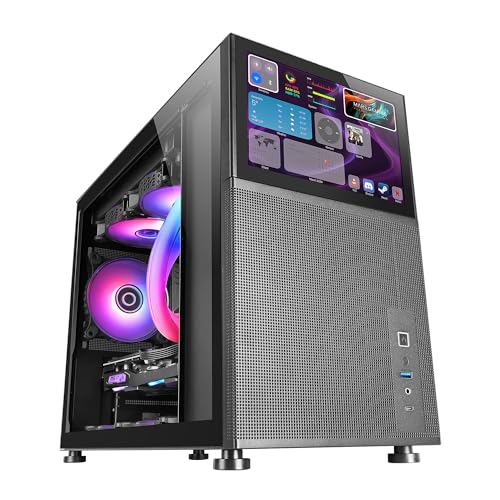 Mars Gaming MC-LCD, Kompaktes Micro-ATX PC-Gehäuse, 8" IPS LCD-Display, Seitliches, Oberes und Vorderes Mesh-Gitter, Seitenfenster Gehärtetem Glas, Mini-Tower Gaming Modularem Panel-Design, Schwarz von Mars Gaming