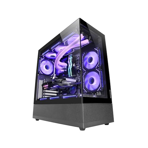 Mars Gaming MC-Set, ATX PC-Gehäuse, Durchgehende Front und Seitenteile aus Gehärtetem Glas, Bodendesign mit Airtech Mesh Technologie, Dual Chamber Gaming Semitower, Bis zu 9X Lüfterleistung, Schwarz von MARSGAMING