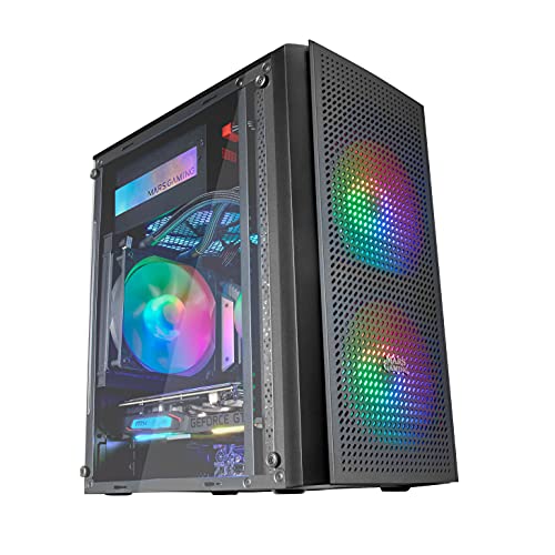 Mars Gaming MC300 Schwarz, MicroATX PC Gehäuse, Gehärtetes Glas, Mesh Front, 3xFRGB Lüfter von Mars Gaming