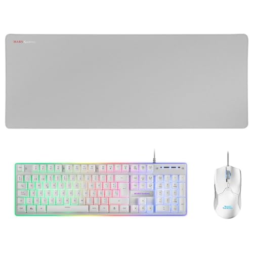 Mars Gaming MCPXWES, Combo Tastatur H-Mech FRGB, Ultralight Maus 10000DPI & XXL Mousepad, Weiß, Spanisch Sprache von MARSGAMING