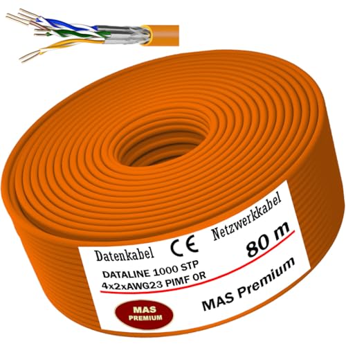 MAS Premium CAT 7 oder CAT 7 A Datenkabel von 5m bis 500m Netzwerkkabel Installationskabel Halogenfrei Kommunikationskabel Verlegekabel LAN Kabel (DATALINE 1000 STP 4X2XAWG23 OR, 80m) von MAS Premium