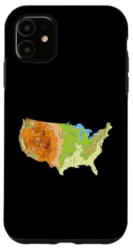 Hülle für iPhone 11 topografische Karte der USA Namen der großen Seen und Flüsse von MASH MOSH