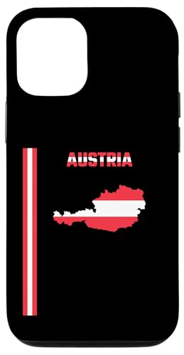 Hülle für iPhone 14 Vertikale Österreichische Flagge, Text "Österreich" und Silhouettenkarte von MASH MOSH