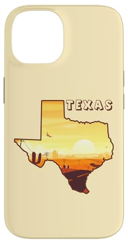 Hülle für iPhone 14 Wilde Westamerika-Szene mit Sonnenuntergang in Texas-Karte von MASH MOSH