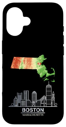 Hülle für iPhone 16 Massachusetts State topografische Karte Boston Silhouette von MASH MOSH