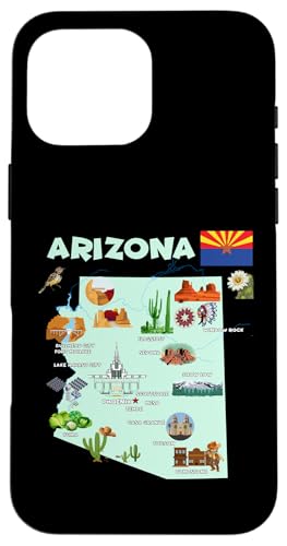 Hülle für iPhone 16 Pro Max USA Arizona State Travel Map T-Shirt Städte Flagge Sehenswürdigkeiten von MASH MOSH