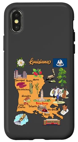 Hülle für iPhone X/XS Tourismuskarte des Staates Louisiana, USA, Großstädte, Flagge von MASH MOSH