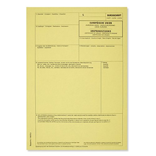 Ursprungszeugnisse Ursprungszeugnis gelbe Kopie für Laserdrucker 821611 - Menge wählbar (100) von MASHPAPER