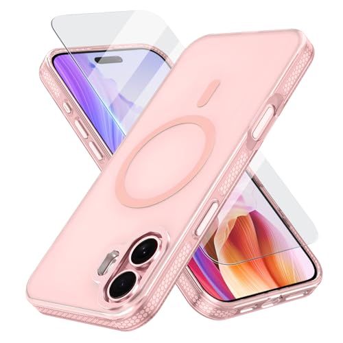 MATEPROX Kompatible mit iPhone 16 Plus Hülle, Matt Translucent Handyhülle mit Panzerglas, Kompatibel mit MagSafe, Schlanke Magnetring SchutzHülle für iPhone 16 Plus 2024-Rosa von MATEPROX