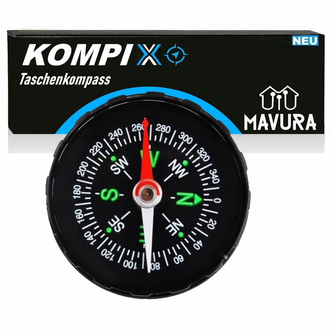 MAVURA Kompass KOMPIX Taschenkompass Mini Outdoor Compass Marschkompass Wandern, Auto Fahrrad tragbar Universal Jäger Pfadfinder Kompass von MAVURA