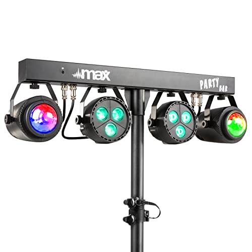 MAX PartyBar 1 - Lichtanlage, Bühnenbeleuchtung Set, Disco Lichtorgel musikgesteuert, 2x LED PAR, 2x Jellymoon, DMX DJ Lichteffekt, Discolicht Partylicht von MAX