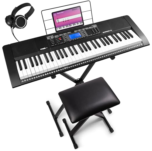 MAX Rhapsody61 - Keyboard Piano, 61 Tasten E Piano, mit Kopfhörer, Keyboard Ständer und Klavierhocker, LCD Display, 50 Demo Songs, Piano Keyboard, Lern-Funktion, 300 Klangarten - Komplett Set von MAX