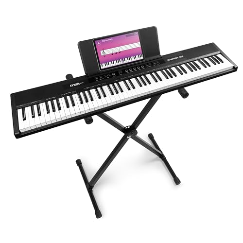 MAX RhapsodyDP88 - Midi Keyboard Piano, 88 Tasten E Piano mit Lautsprecher und Keyboard Ständer, Sustain Paddle, LCD Display, 26 Demo Songs, Piano Keyboard, Lern-Funktion, 10 Klangarten - Set von MAX