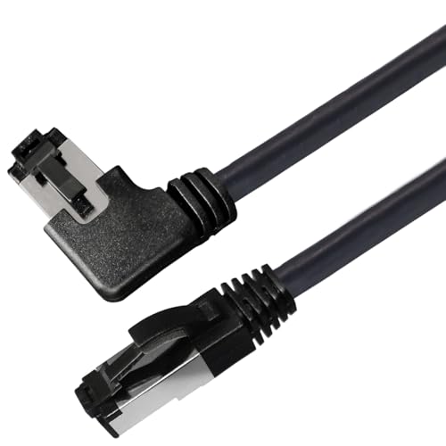 MaxTrack Cat 8.1 Patch Kabel - TI51-5L, LAN Kabel für 25GBase-T/40GBase-T/50GBase-T Anwendungen, Patchkabel, Cat. 8.1 Netzwerkkabel, RJ45 Stecker gerade auf RJ45 Stecker nach rechts abgewinkelt von MAXTRACK