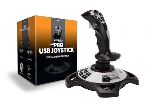 MAXX TECH USB Joystick, 12 progammierbare Tasten, 8-facher Kopfschalter, Schnellfeuerabzug & Drehruder-Steuerung, für PC von MAXX TECH