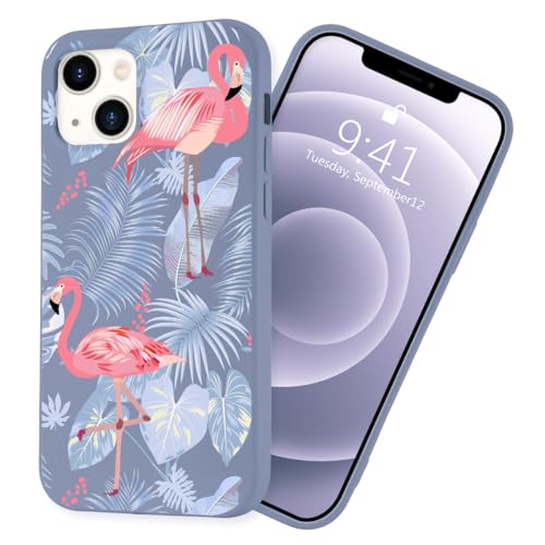 MAYCARI Cute Flamingo Silicone Case Compatible with iPhone 16 Pro Women Girls Aesthetic Design Ultra Thin Blue Liquid Silicone Phone Case Rundumschutz Cover mit Mikrofaserfutter von MAYCARI