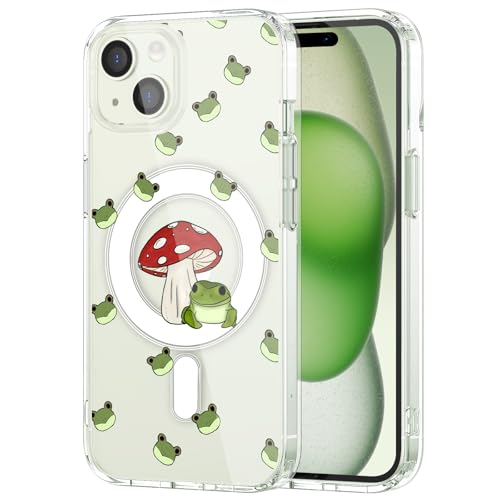 MAYCARI Niedliche Froschpilz-Schutzhülle für iPhone 13, transparent, kompatibel mit MagSafe Vier Ecken, Anti-Drop, schlank, transparent, lustig, weich, TPU, harte Rückseite von MAYCARI