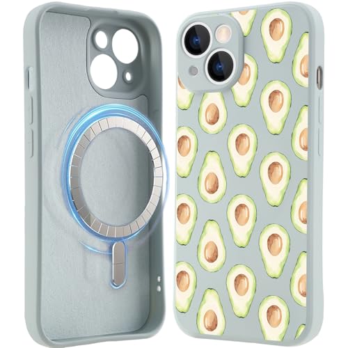 MAYCARI Niedliche lustige Avocado-Schutzhülle für iPhone 15, blau, magnetische Flüssigsilikon-Schutzhülle, Cartoon-Design, weiches Gel-Gummi, Ganzkörper-Schutzhülle, Mikrofaserfutter, stoßfeste von MAYCARI