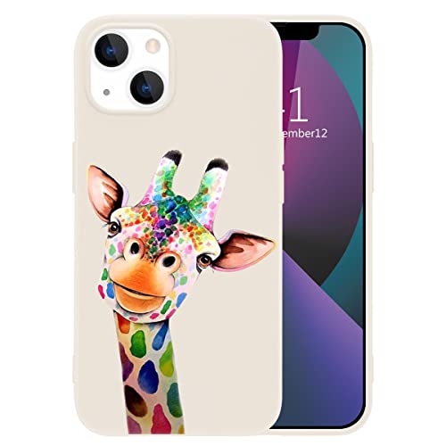 MAYCARI Niedliche lustige Giraffen-Handyhülle für iPhone 14, weiße Flüssigsilikon-Hüllen, Cartoon-Weichgel-Gummi, Ganzkörper-Schutzhülle, Mikrofaser-Futter, Frauen, Männer von MAYCARI