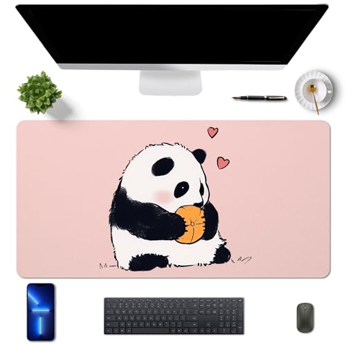 MAYCARI Schreibtischunterlage 80x40 cm PU Leder Rutschfeste Schreibtischmatte Mauspad Große Unterlagenmatte für Laptop Office Desktopschutz, Rosa+Panda von MAYCARI