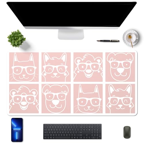 MAYCARI Schreibtischunterlage 80x40 cm PU Leder Rutschfeste Schreibtischmatte Mauspad Große Unterlagenmatte für Laptop Office Desktopschutz, Rosa+Tiere von MAYCARI