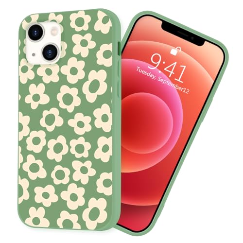 MAYCARI Schutzhülle für iPhone 15 Pro mit Blumenmuster, Flüssigsilikon, Cartoon, weiches Gel-Gummi, Ganzkörper-Schutzhülle, Mikrofaserfutter, stoßfeste Abdeckung für Jungen, Damen, Herren, Grün von MAYCARI