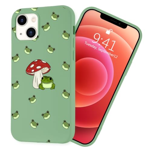 MAYCARI Schutzhülle für iPhone 16 Plus, Motiv: niedliche Pilze und Frosch, Flüssigsilikon, Cartoon, weiches Gel-Gummi, Ganzkörper-Schutzhülle, Mikrofaserfutter, stoßfeste Abdeckung für Jungen, Damen, von MAYCARI