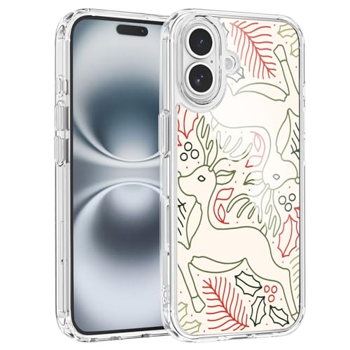 MAYCARI Weihnachts-Handyhülle für iPhone 16, transparent, schlank, stoßfest, Acryl-Linie, Elch, Cartoon-Design, transparent, für Jungen, Damen, Herren von MAYCARI