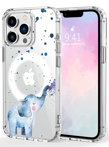 MAYCARI für iPhone 13 Pro max Hülle, Compatibel mit MagSafe, Magnetische Hülle mit niedlichem Blauen Elefanten-Muster, Sturzschutz Case, Kratzfeste Rückseite handyhülle, Klar von MAYCARI