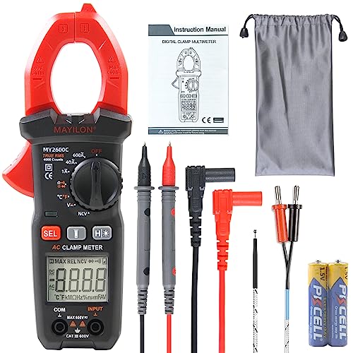 MAYILON MY2600C Digitale Stromzange, Strommessgerät Auto-Ranging, Multimeter misst AC/DC Spannung, AC Strom 600A, NCV, Kapazität, Kontinuität, Widerstand, Diode, Temperatur von MAYILON