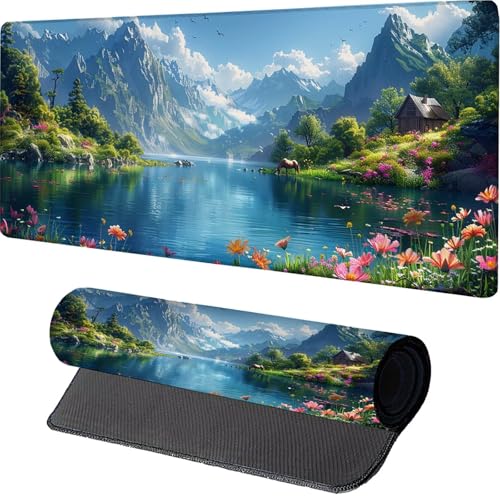 Blau Gaming Mousepad 1000x500x3mm, Mond Mauspad XXL mit Vernähte Kanten, rutschfeste Schreibtischunterlage Verbessert Präzision und Geschwindigkeit, ür Gaming Zubehör, Geschenke für Männer 4-6511 von MAYINGOU