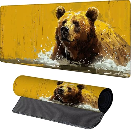 Gelb Mauspad, Bär Gaming Mousepad XXL 1200x600x3mm, Schreibtischunterlage mit rutschfeste Gummibasis, Mouse Pad Verbessert Präzision und Geschwindigkeit, ür Pc Gaming Zubehör, Geschenke 4-8957 von MAYINGOU