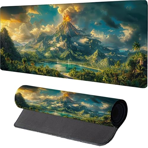 GrüN Gaming Mousepad 1600x800x3mm, Vulkan Mauspad XXL mit Vernähte Kanten, rutschfeste Schreibtischunterlage Verbessert Präzision und Geschwindigkeit, ür Gaming Zubehör, Geschenke für Männer 0-7846 von MAYINGOU