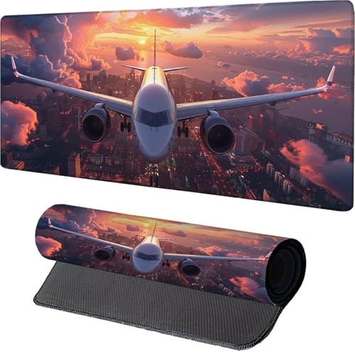 Orange Mauspad, Flugzeug Gaming Mousepad XXL 1000x500x3mm, Schreibtischunterlage mit rutschfeste Gummibasis, Mouse Pad Verbessert Präzision und Geschwindigkeit, ür Pc Gaming Zubehör, Geschenke D-1623 von MAYINGOU