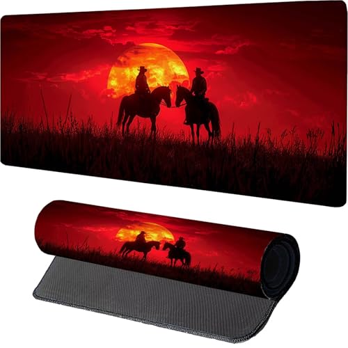 Rot Mauspad, Pferd Gaming Mousepad XXL 900x400x3mm, Schreibtischunterlage mit rutschfeste Gummibasis, Mouse Pad Verbessert Präzision und Geschwindigkeit, ür Pc Gaming Zubehör, Geschenke 9-8854 von MAYINGOU