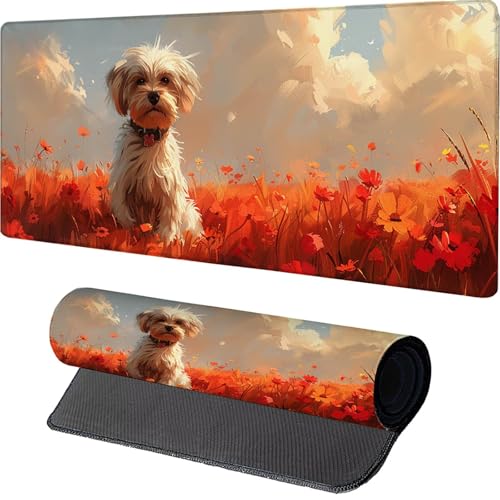 Weiß Mauspad, Hund Gaming Mousepad XXL 1000x500x3mm, Schreibtischunterlage mit rutschfeste Gummibasis, Mouse Pad Verbessert Präzision und Geschwindigkeit, ür Pc Gaming Zubehör, Geschenke 7-1836 von MAYINGOU