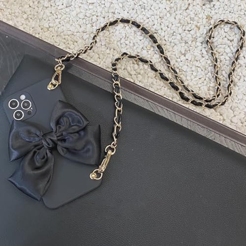 MAYNUO Exquisite Bow Phone Case, Luxus Bowknot Phone Case mit abnehmbarem Kettenriemen - Stilvolle Schutzhülle für iPhone 13/14/15/16 Stoßfest und Elegantes Design (Schwarz,16pro max) von MAYNUO