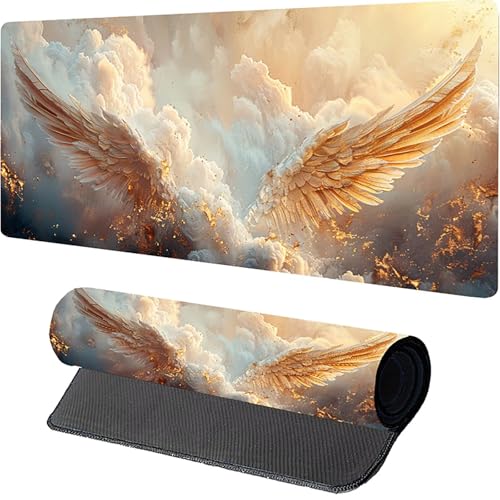 Gelb Mousepad XXL 1500 x 800mm, FlüGel Gaming Mauspad, Schreibtischunterlage mit Rutschfester Gummibasis, Gaming Mauspad Verbessert Präzision und Geschwindigkei, Mouse Pad für Pc Zubehör 9-8336 von MAYUPEOU